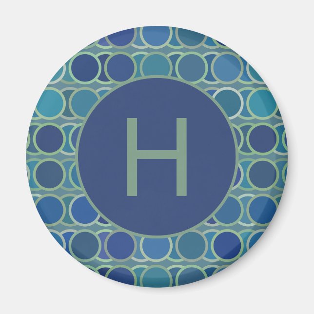 Íman Abstract Shades of Blue Circle Pattern Monogram (Frente)