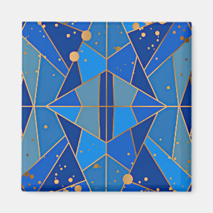 Íman Abstrato Azul e Design Dourado