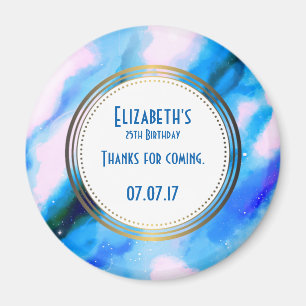 Íman Abstrato Azul W/ Círculo Dourado Aniversário Obr