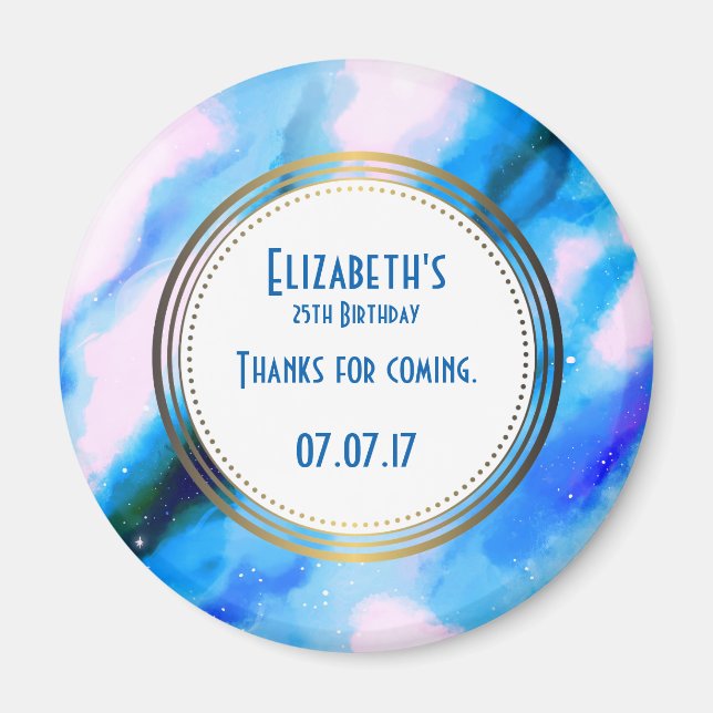 Íman Abstrato Azul W/ Círculo Dourado Aniversário Obrig (Frente)