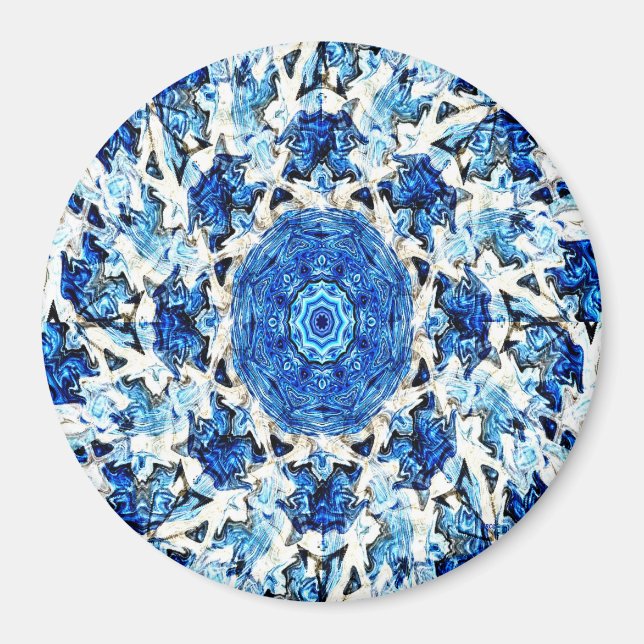 Íman Abstrato da mandala negra branca azul (Frente)