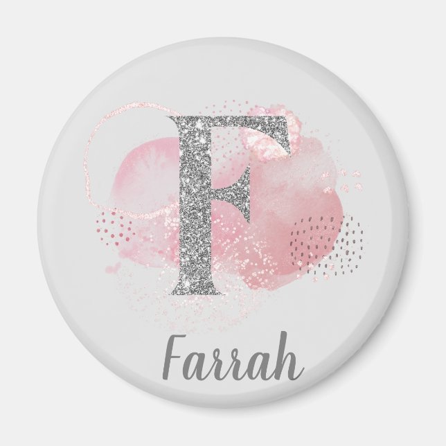 Íman Abstrato de Aquarela e Letra Brilhante F (Frente)