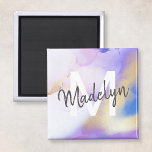 Íman Abstrato de Aquarela Roxa Monograma de luxo Rústic<br><div class="desc">Personalize facilmente este estilo glamouroso,  abstrato lilac,  tinta aquática e fundo de pulverização em ouro falso,  com os seus detalhes personalizados.</div>