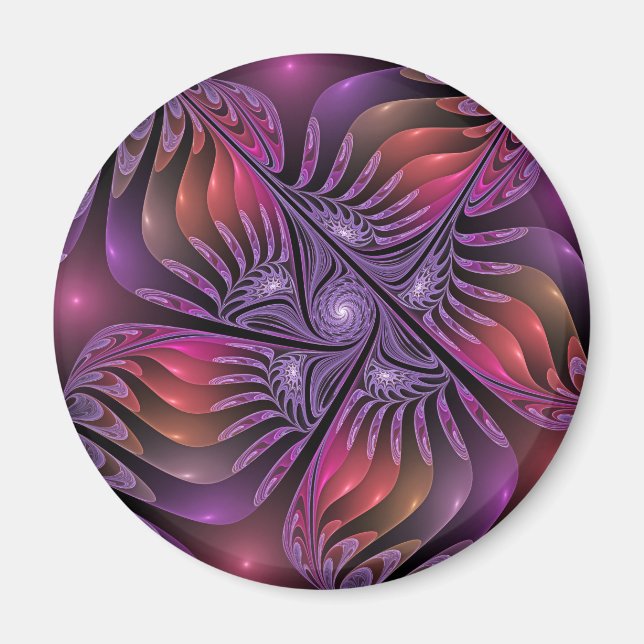 Íman Abstrato de Fantasia Colorida Fractal Roxo (Frente)