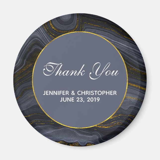 Íman Abstrato de Pedra Preta e Dourada Moderna, Obrigad (Frente)