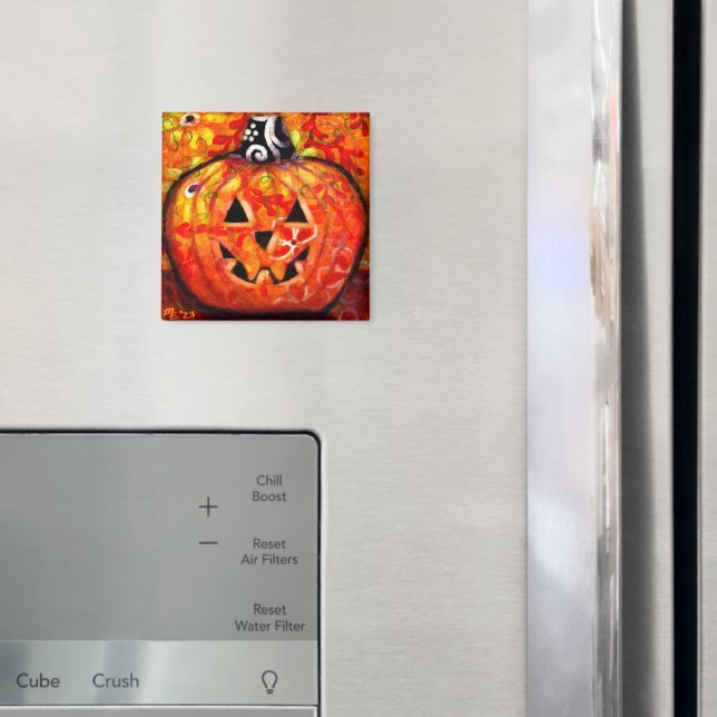 Íman Abstrato do Halloween Whimsical Jack-O-Lantern (In Situ (Fridge))