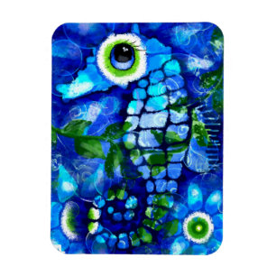 Íman Abstrato do Whimsso Seacavalo Azul Teal Verde Flor