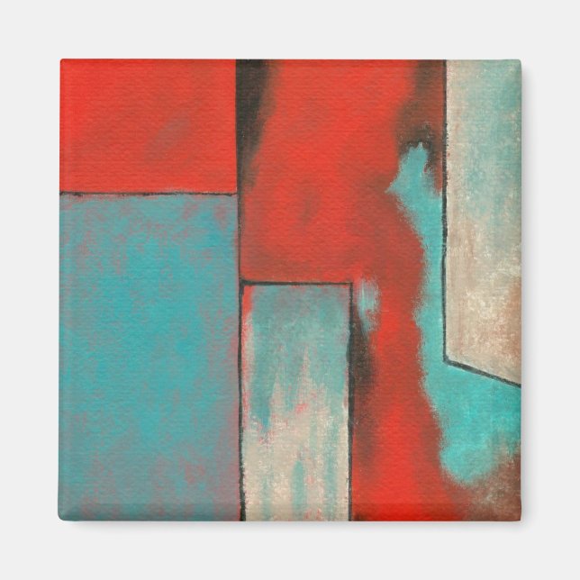 Íman Abstrato Expressionista Arte Pintura Turquesa Verm (Frente)