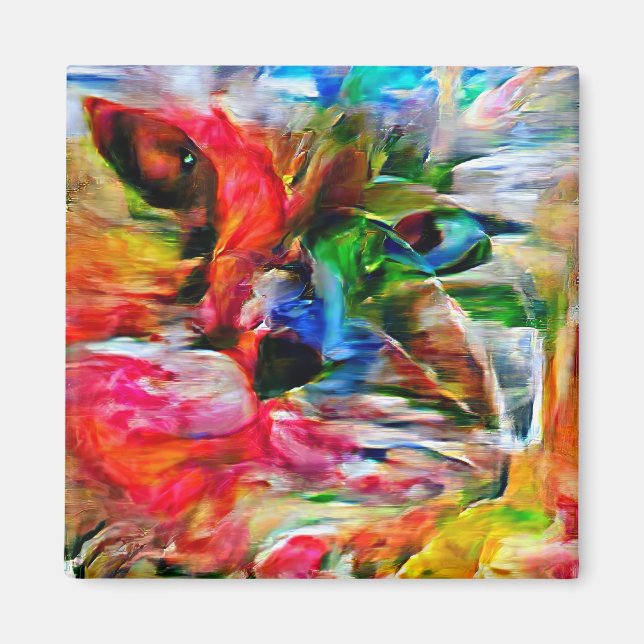 Íman Abstrato Expressionista Colorida Cat Art Impressão (Frente)