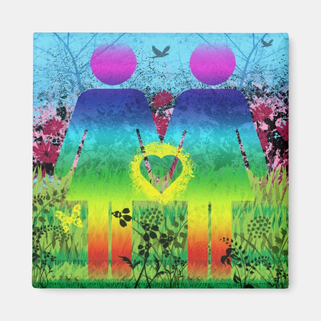 Íman Abstrato Grunge Rainbow Love Magnet (Frente)
