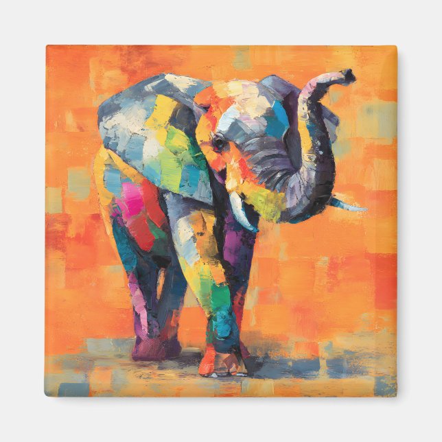 Íman Abstrato Happy Rainbow Elephant (Frente)