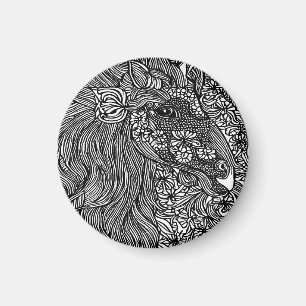 Íman Abstrato Horse face Flores Tinta Original