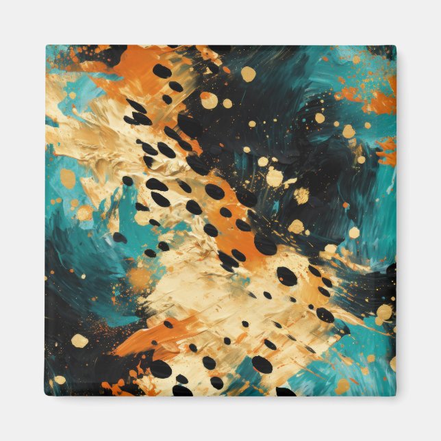 Íman Abstrato-leopardo-laranja Dourado-Aqua (Frente)