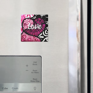 Íman Abstrato Love Heart Pink Floral Bolinhas Pretas