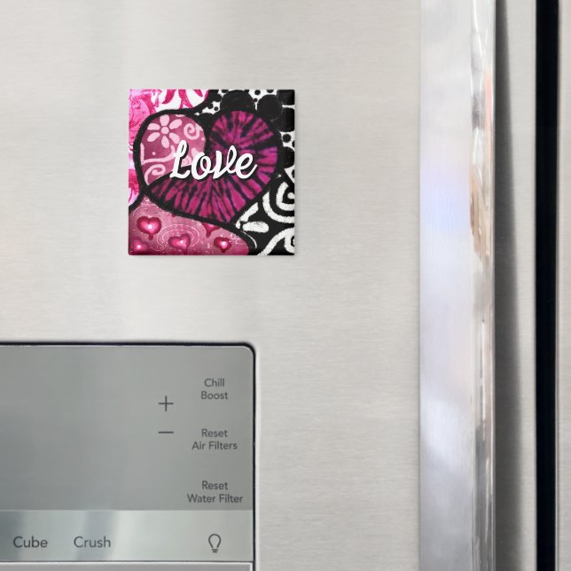 Íman Abstrato Love Heart Pink Floral Bolinhas Pretas (In Situ (Fridge))