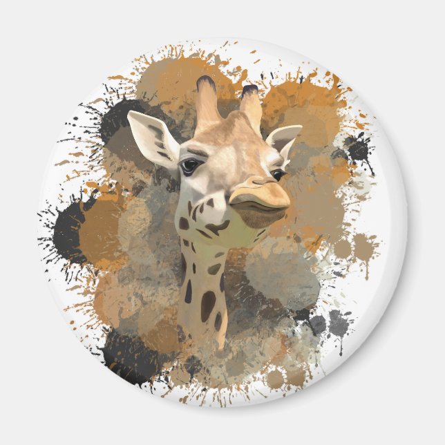 Íman Abstrato Paint Splatter da African Willife Giraffe (Frente)