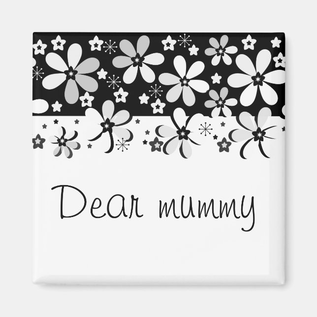 Íman Abstrato preto e branco de cartoon flores design f (Frente)