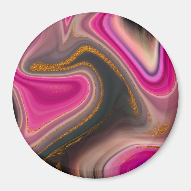 Íman Abstrato rosa e preto com espirais Dourados (Frente)