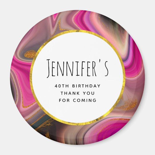 Íman Abstrato rosa e preto com espirais Dourados (Frente)