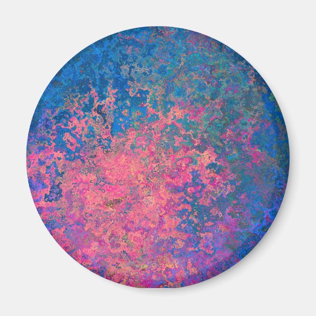 Íman Abstrato, Rosa, Púrpura e Azul, Tinta Álcool (Frente)