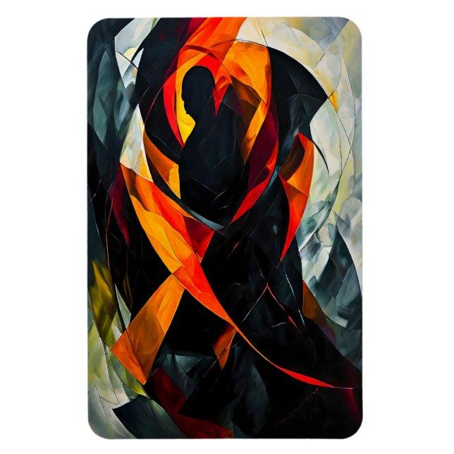 Íman Abstrato Silhouette em Arte Vermelha e Negra Fiery (Vertical)