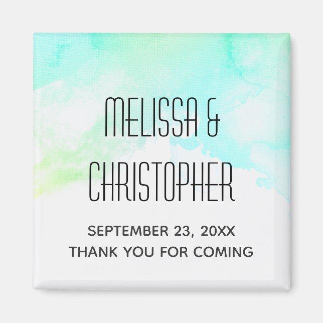 Íman Abstrato Verde Moderno e Azul Aquarela Obrigado (Frente)