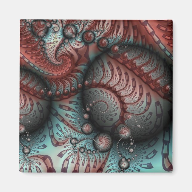 Íman Abstrato Vivid Fantasy Fractal Art Brown Blue (Frente)