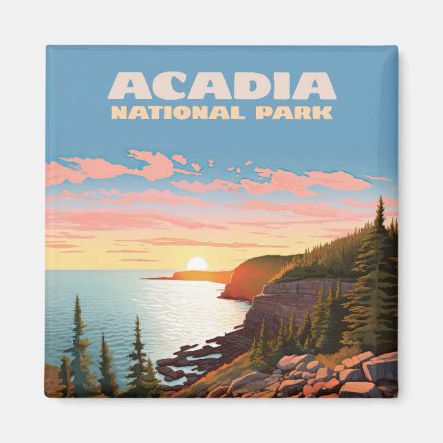 Íman Acadia National Park Maine Coast Retro (Frente)