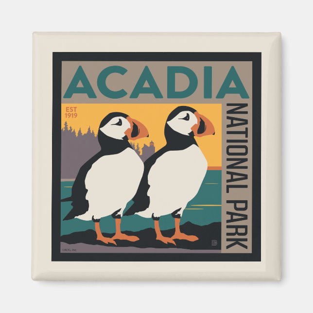 Íman Acadia National Park, Maine | Puffins (Frente)
