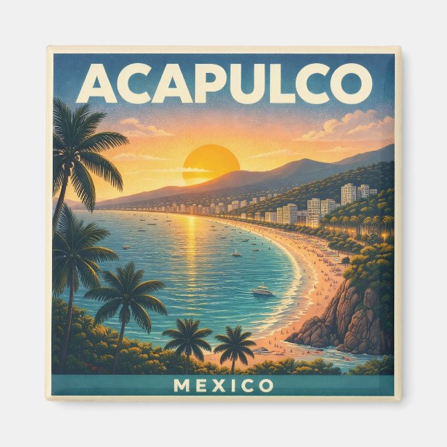 Íman Acapulco Vintage Travel Poster Magnet (Frente)