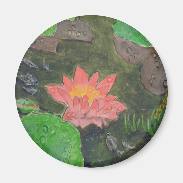 Íman acrílico na canvas, flor de lírio de água rosa (Frente)