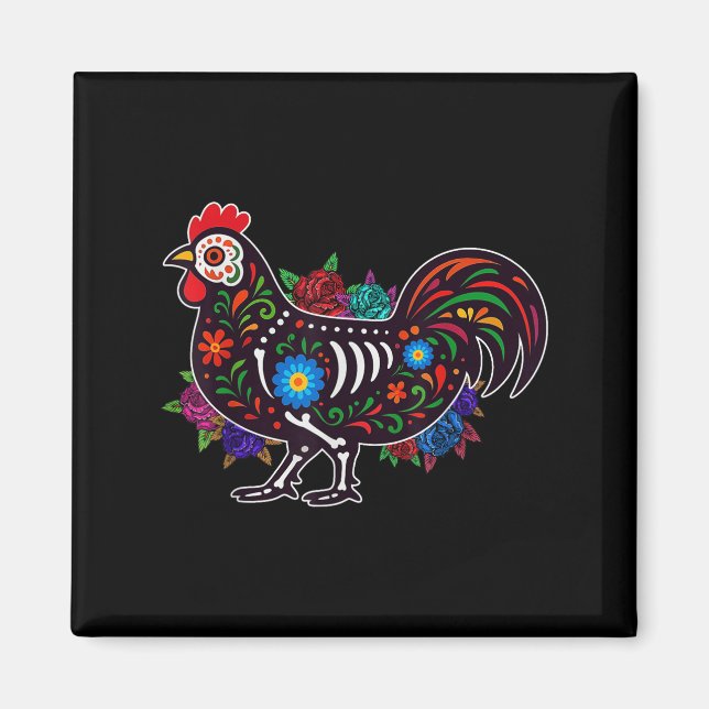 Íman Açúcar Crânio Frango Dia De Muertos Dia De Hallowe (Frente)
