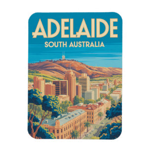 Íman Adelaide Austrália Ilustração Arte de Viagem Vinta