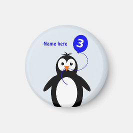 Íman Adicionar nome pinguim aniversário de 3 anos azul