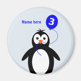 Íman Adicionar nome pinguim aniversário de 3 anos azul