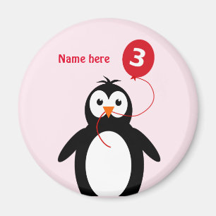 Íman Adicionar nome pinguim aniversário de 3 anos cor-d