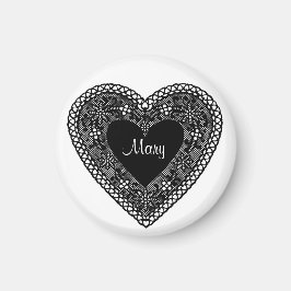 Íman Adicione seu nome ou iniciais Vintage Lace Heart