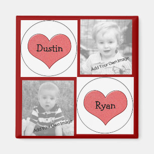 Íman Adicione suas informações, Red Heart Photo Magnet