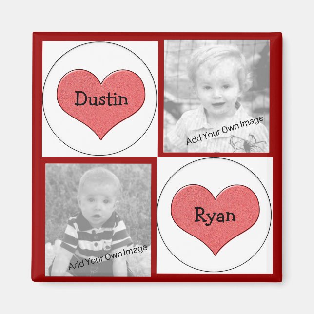Íman Adicione suas informações, Red Heart Photo Magnet (Frente)
