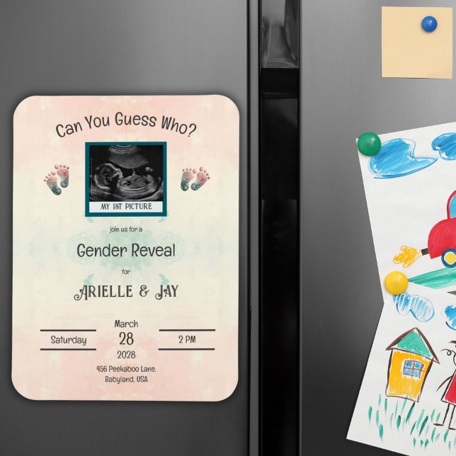 Íman "Adivinhem quem" Sexo Revela Chá de fraldas de Ult (Baby Shower Ultrasound Gender Reveal Invitation Magnet)