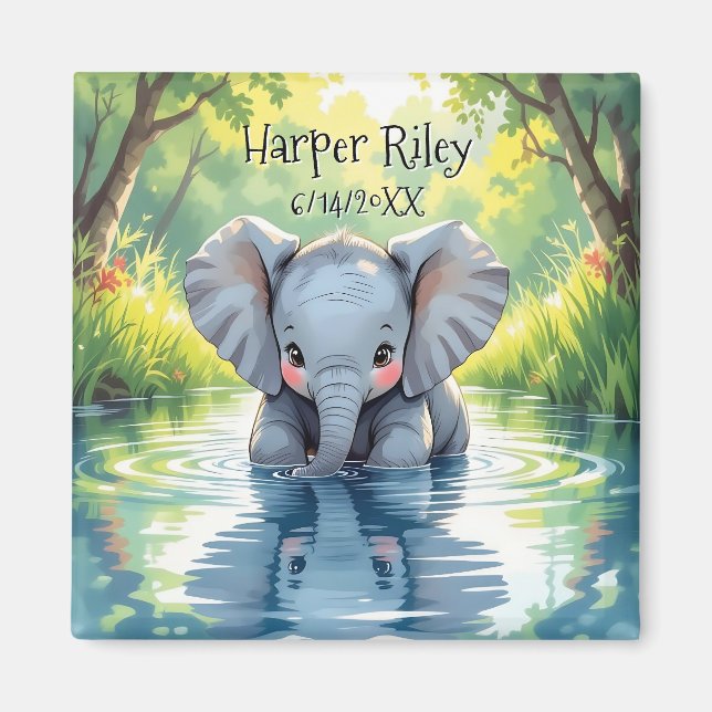 Íman Adorable Baby Elephant and Reflection Personalized (Frente)
