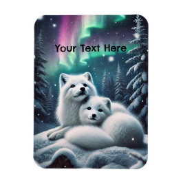 Íman Adorando Raposas Árcticas Luzes Nortes Floresta Ne