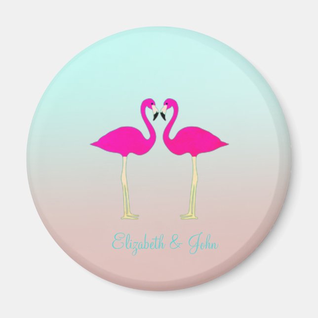 Íman Adoráveis Flamingos Rosa Apaixonados-Personalizado (Frente)