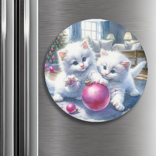 Íman Adoráveis Gatinhos Brancos Rosa Natal