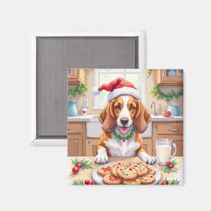 Íman Adorável Basset Hound Roubando Biscoitos de Natal