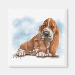 Íman Adorável cachorrinho Basset Hound Cartoon