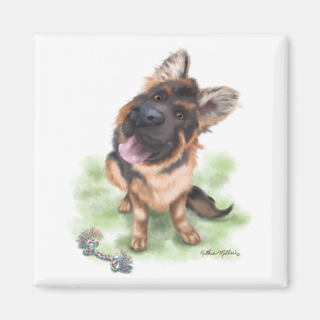 Íman Adorável cachorrinho de desenho animado Pastor Ale (Frente)