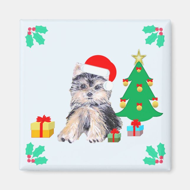 Íman Adorável cachorrinho Yorkshire de Natal (Frente)