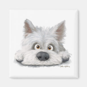Íman Adorável Cartoon de Terrier Escocês Branco