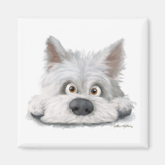 Íman Adorável Cartoon de Terrier Escocês Branco (Frente)